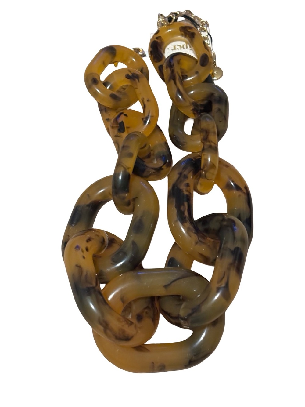 Piper K Tortoise Resin Brown Chunky Chain-Adjustable Necklace- Chunky link